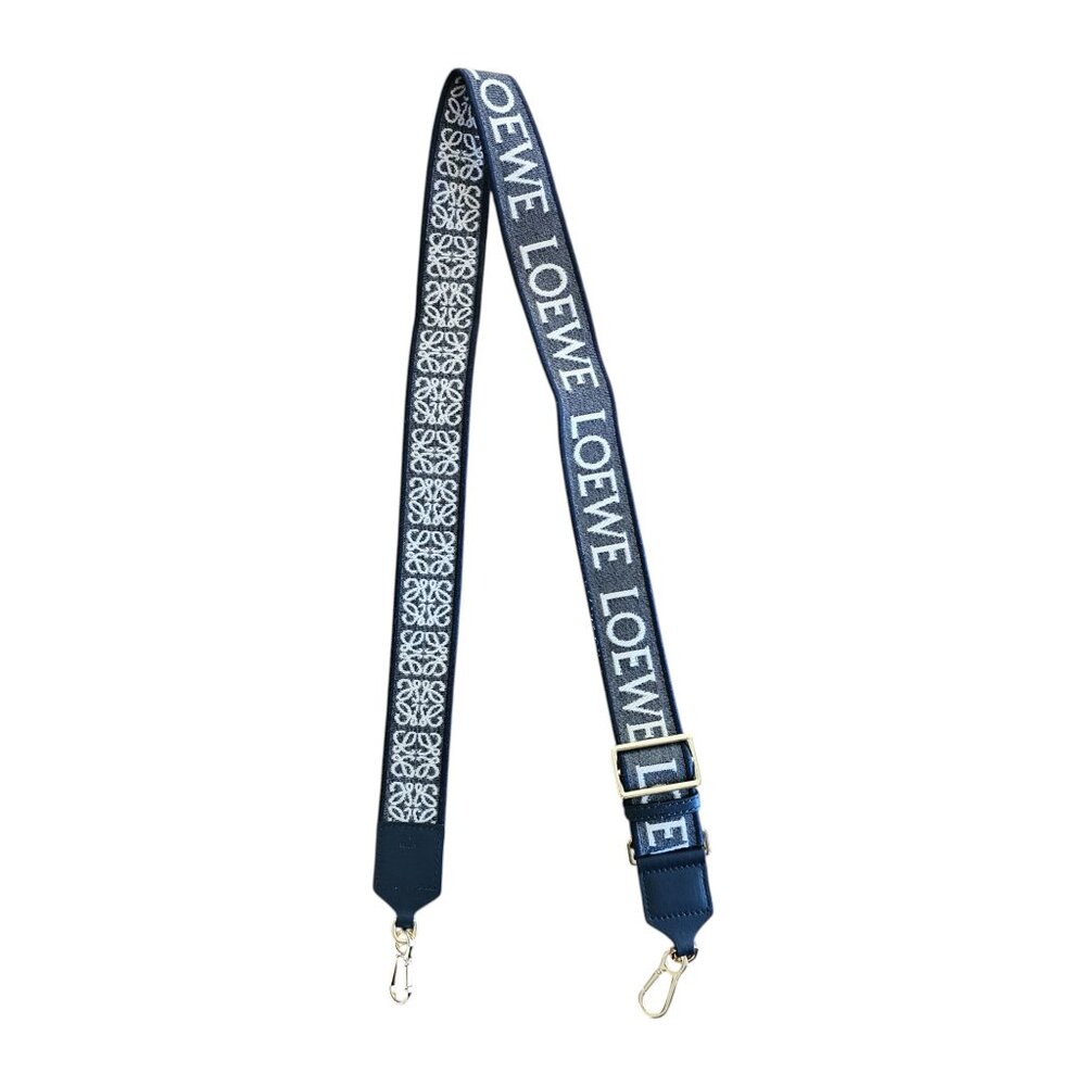 Loewe Logo and Anagram strap - jacquard and leather - blue/white with gold hdw